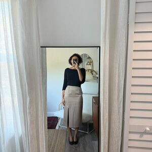 Classic Neutral Midi Pencil Skirt